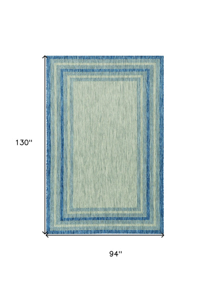 8' X 11' Blue and Gray Striped Indoor Outdoor Area Rug