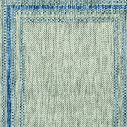 8' X 11' Blue and Gray Striped Indoor Outdoor Area Rug