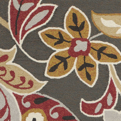 5' X 8' Taupe Floral Handmade Indoor Outdoor Area Rug