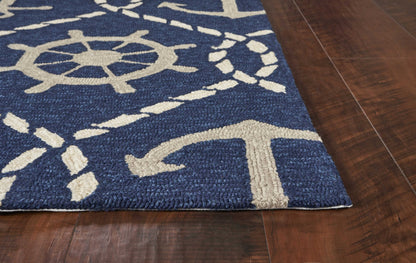 5' X 8' Navy Blue Abstract Handmade Indoor Outdoor Area Rug