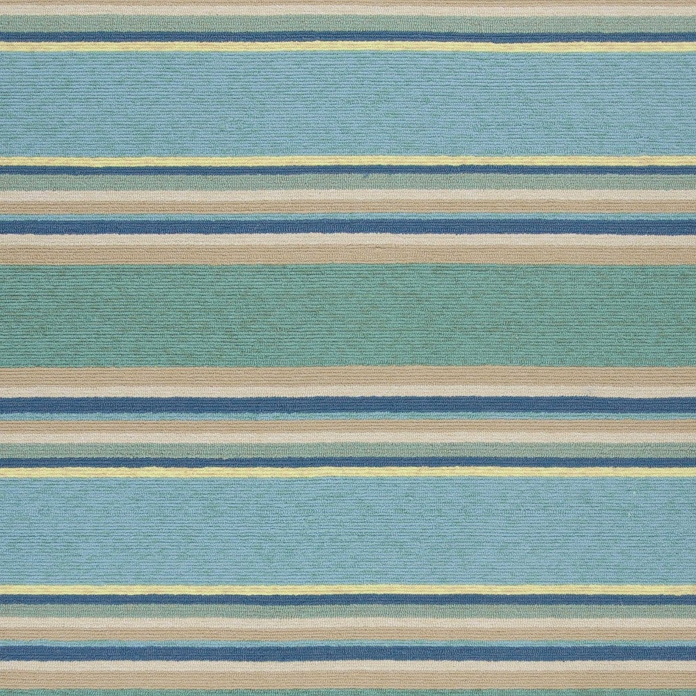 5' X 8' Blue Striped Handmade Indoor Outdoor Area Rug