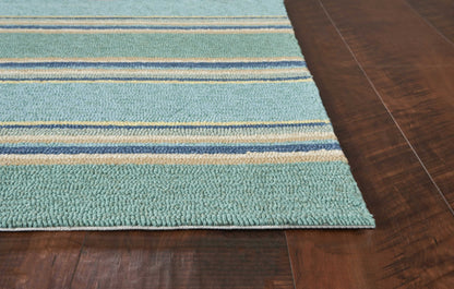 5' X 8' Blue Striped Handmade Indoor Outdoor Area Rug