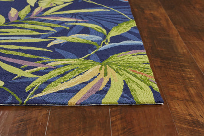 5' X 8' Blue Floral Handmade Indoor Outdoor Area Rug