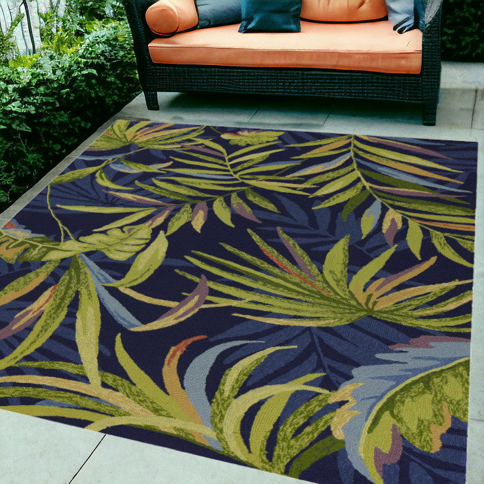 5' X 8' Blue Floral Handmade Indoor Outdoor Area Rug