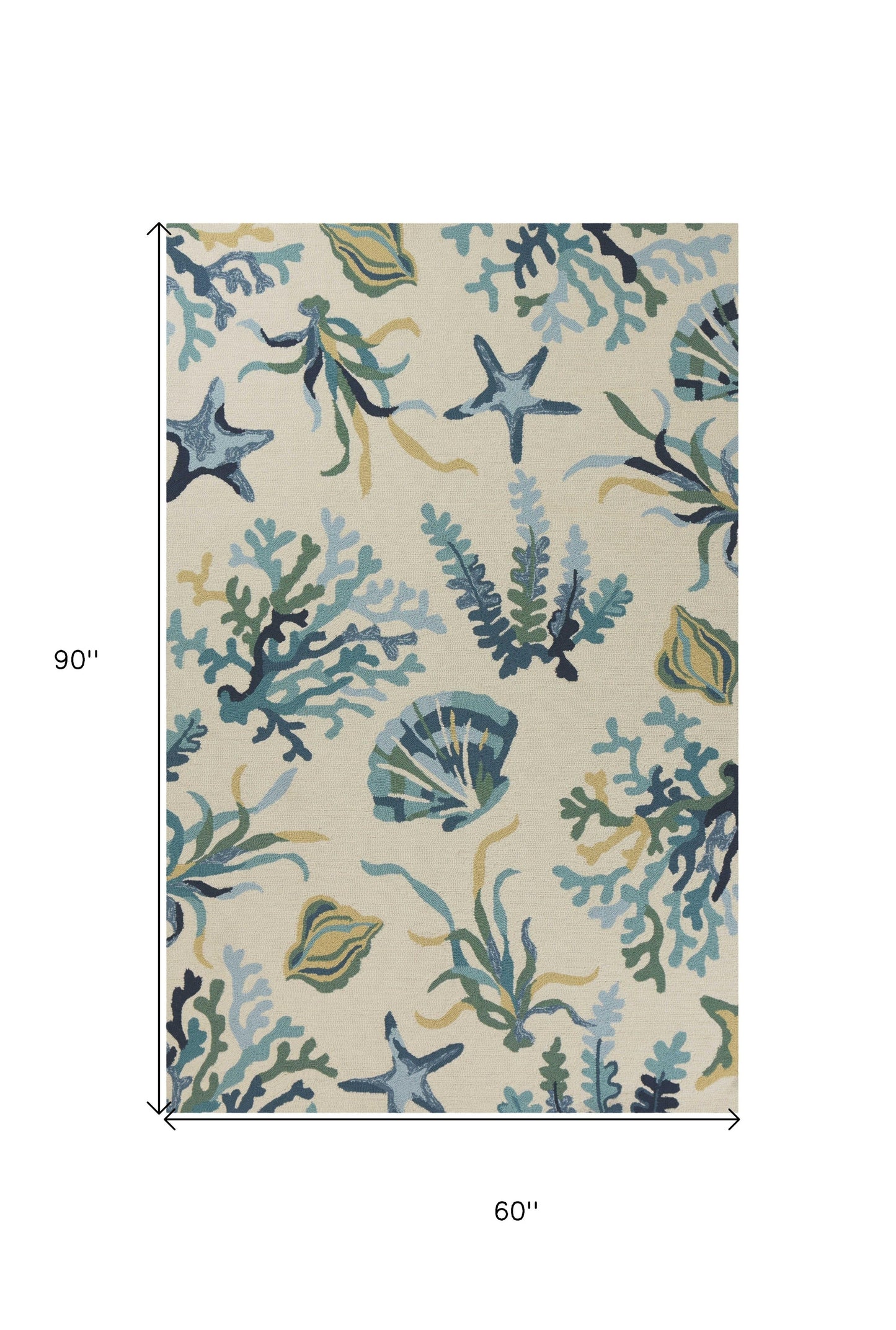 5' X 8' Ivory and Blue Floral Handmade Indoor Outdoor Area Rug