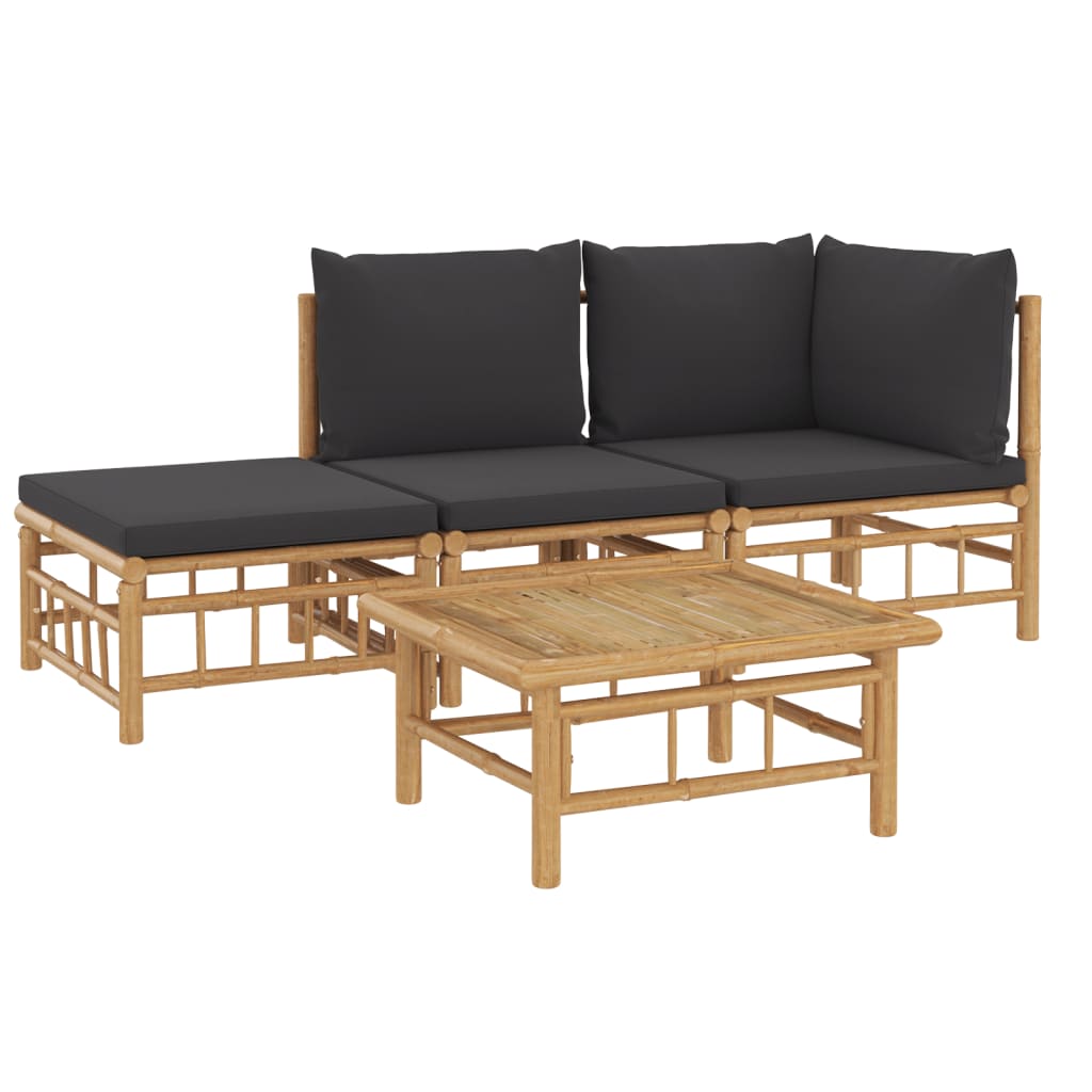 4 Piece Patio Lounge Set with Dark Gray Cushions Bamboo