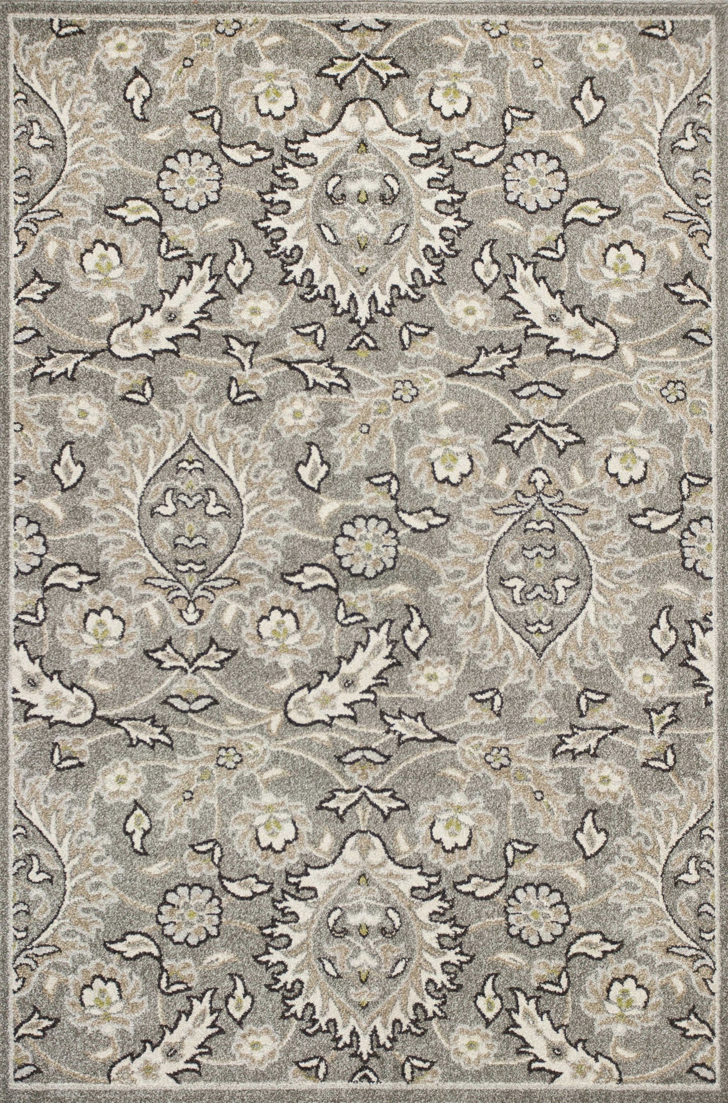 8' X 11' Gray Damask Indoor Outdoor Area Rug