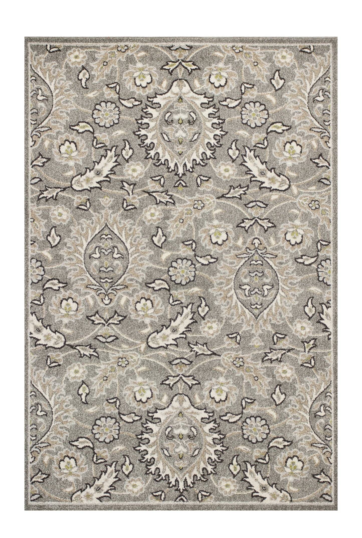 8' X 11' Gray Damask Indoor Outdoor Area Rug