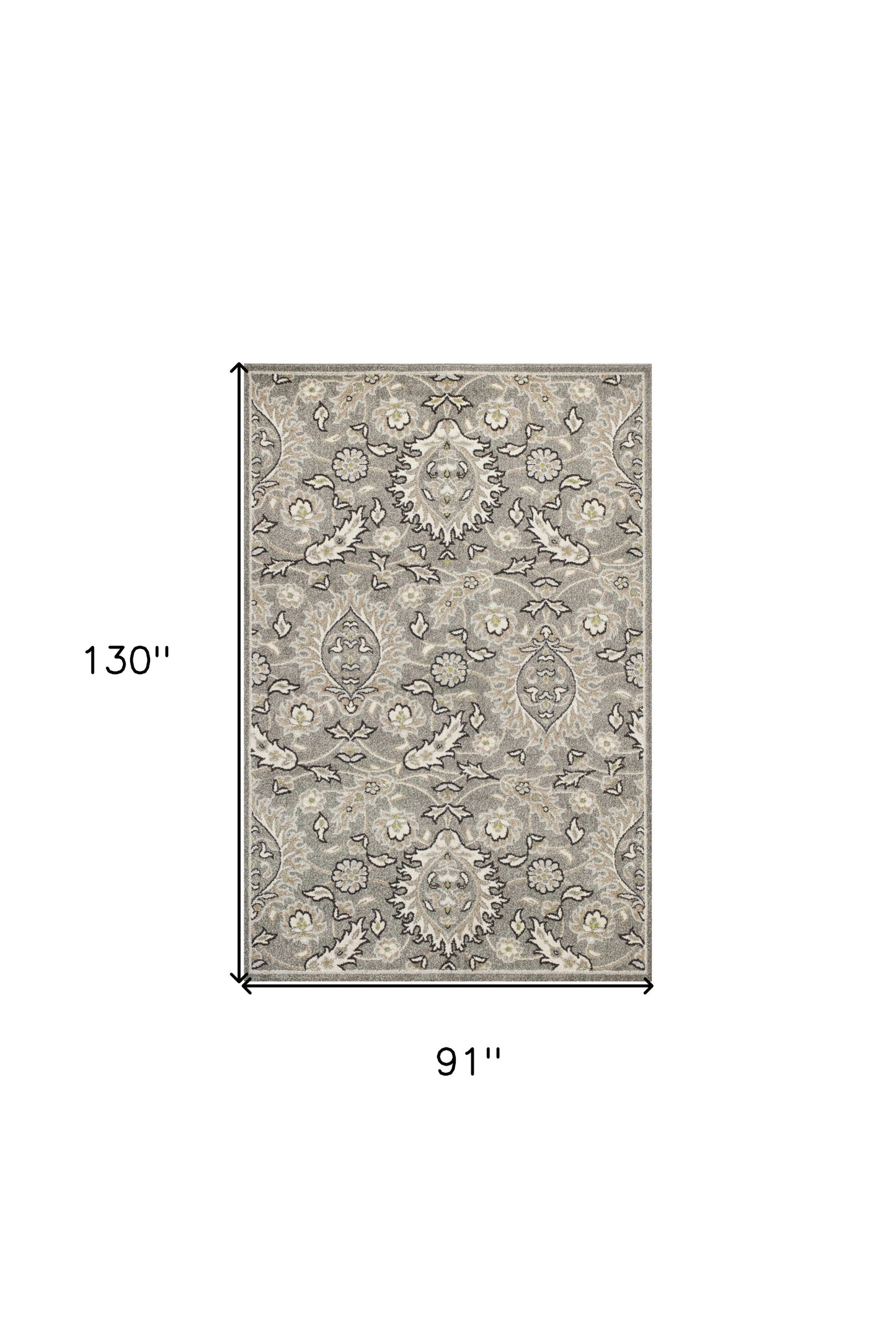 8' X 11' Gray Damask Indoor Outdoor Area Rug