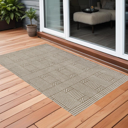 2' X 3' Beige and Ivory Geometric Indoor Outdoor Area Rug