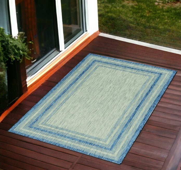 8' X 11' Blue and Gray Striped Indoor Outdoor Area Rug