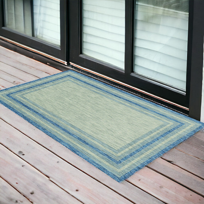 8' X 11' Blue and Gray Striped Indoor Outdoor Area Rug