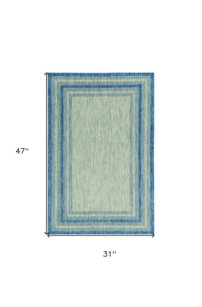 8' X 11' Blue and Gray Striped Indoor Outdoor Area Rug