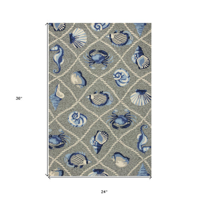 2' X 3' Gray Abstract Handmade Indoor Outdoor Area Rug