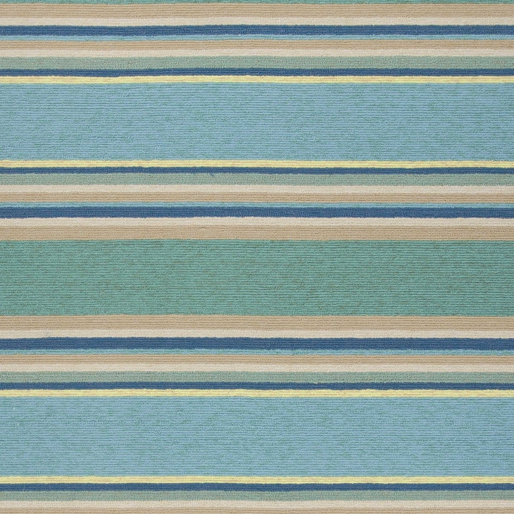 5' X 8' Blue Striped Handmade Indoor Outdoor Area Rug