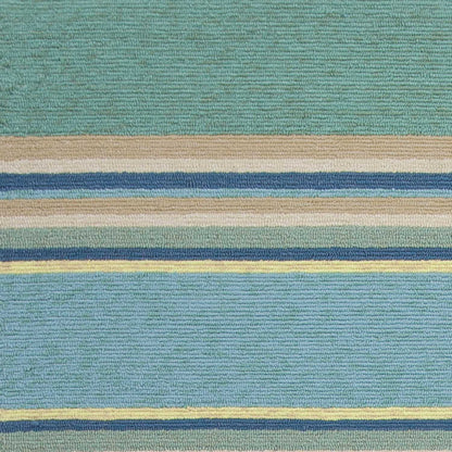 5' X 8' Blue Striped Handmade Indoor Outdoor Area Rug