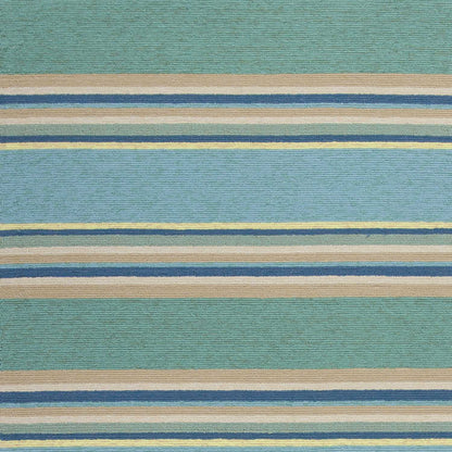 5' X 8' Blue Striped Handmade Indoor Outdoor Area Rug