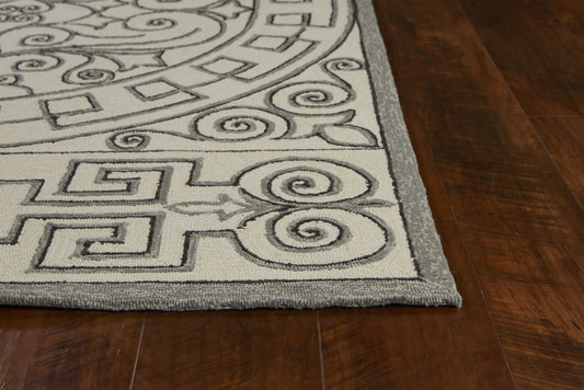 2' X 3' Gray and Ivory Damask Handmade Indoor Outdoor Area Rug