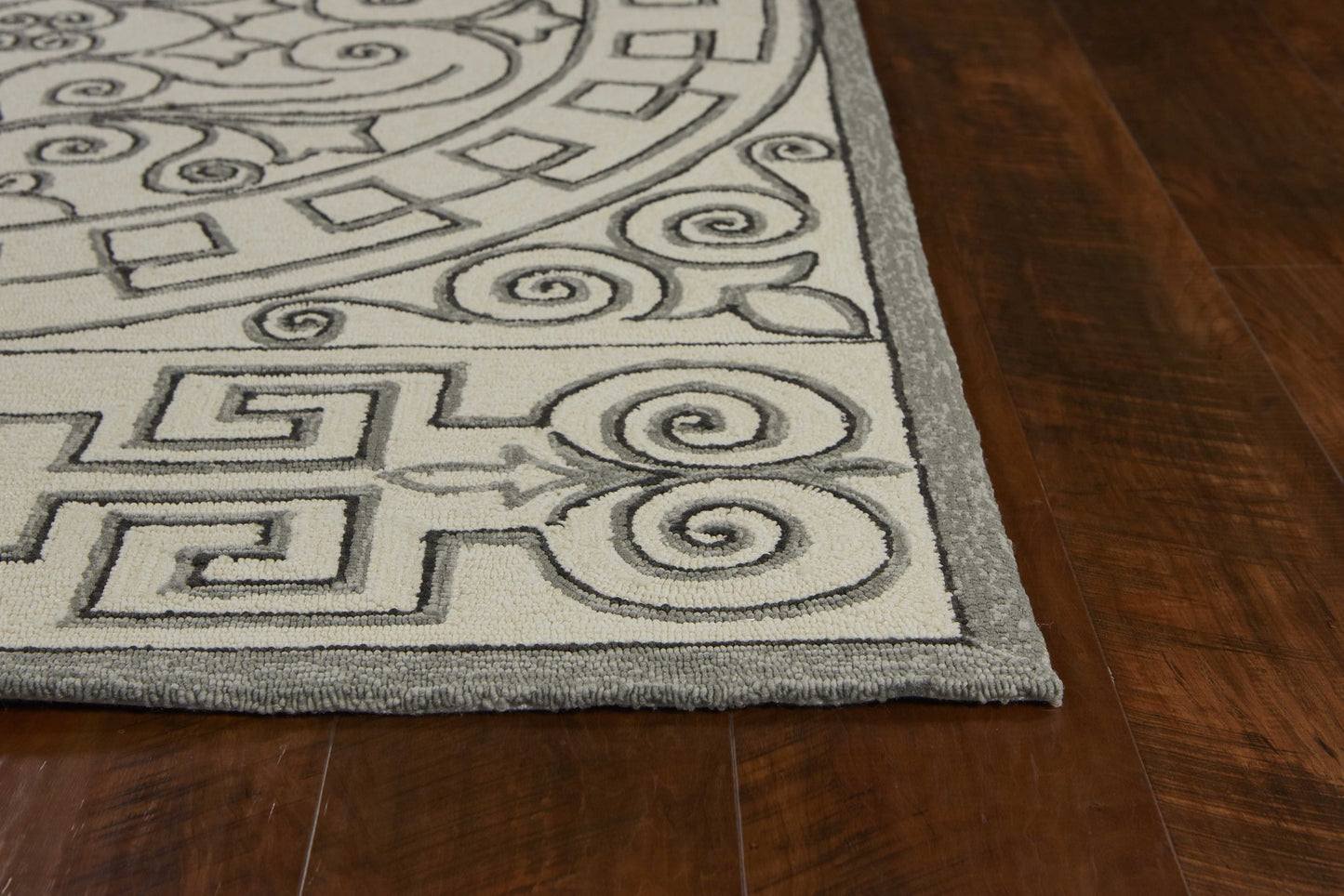 2' X 3' Gray and Ivory Damask Handmade Indoor Outdoor Area Rug