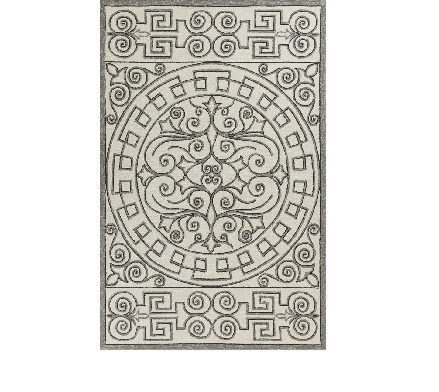 2' X 3' Gray and Ivory Damask Handmade Indoor Outdoor Area Rug