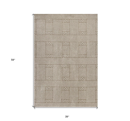 2' X 3' Beige and Ivory Geometric Indoor Outdoor Area Rug