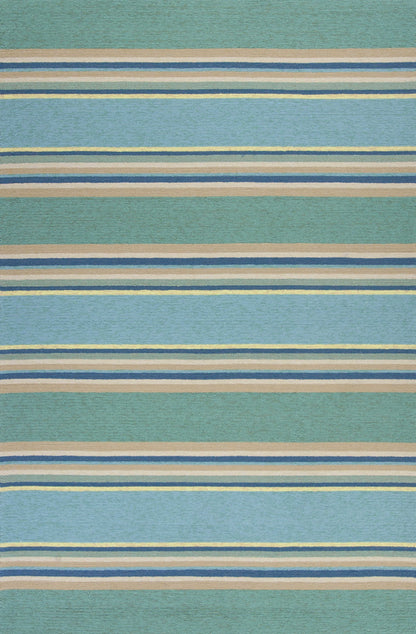 5' X 8' Blue Striped Handmade Indoor Outdoor Area Rug