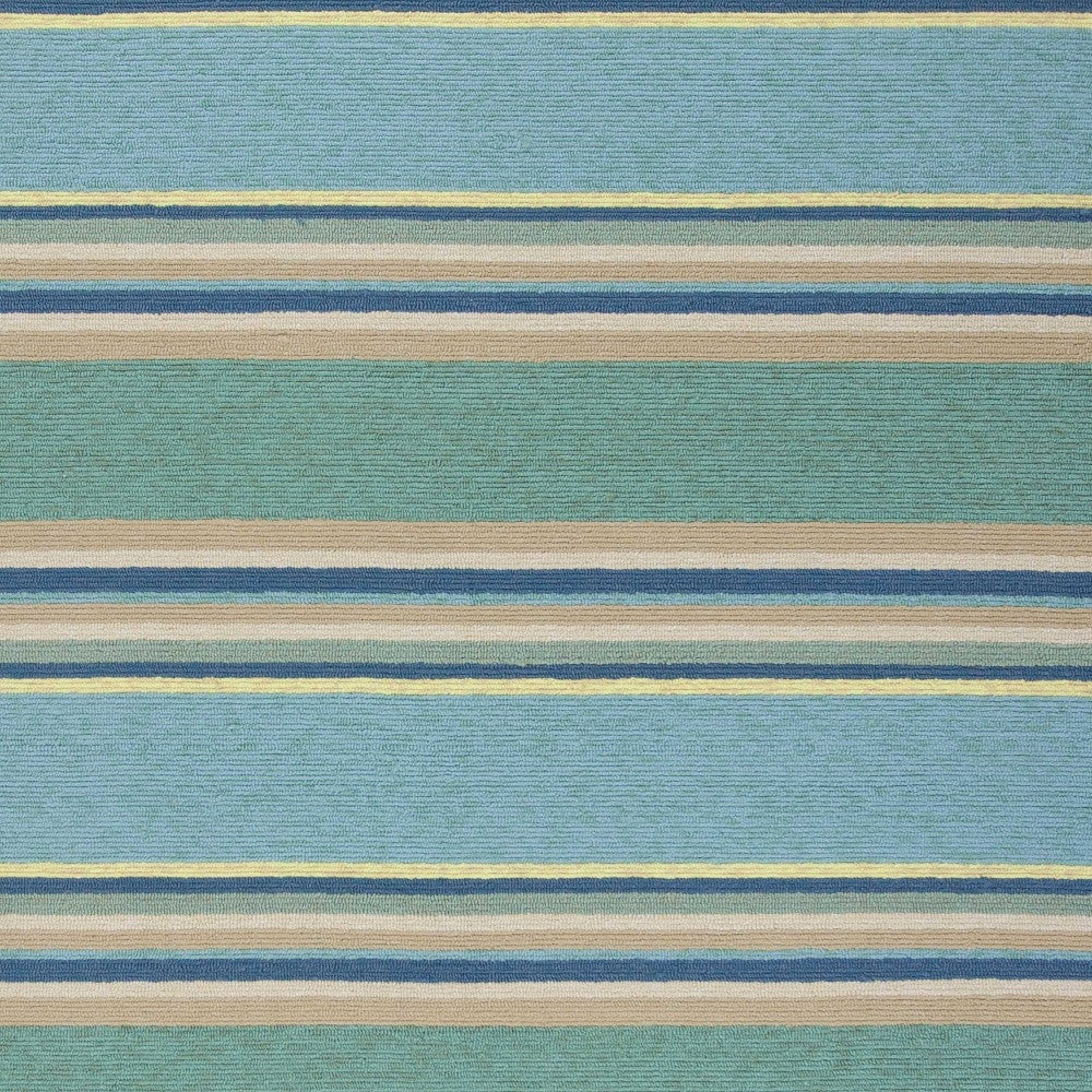 5' X 8' Blue Striped Handmade Indoor Outdoor Area Rug