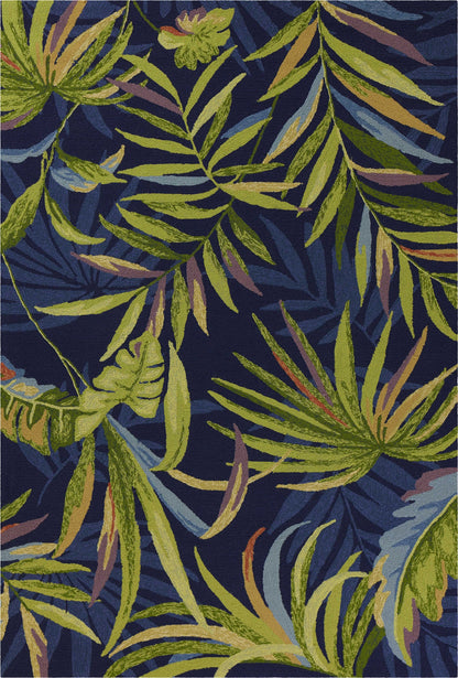 5' X 8' Blue Floral Handmade Indoor Outdoor Area Rug