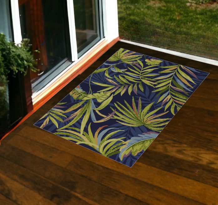 5' X 8' Blue Floral Handmade Indoor Outdoor Area Rug