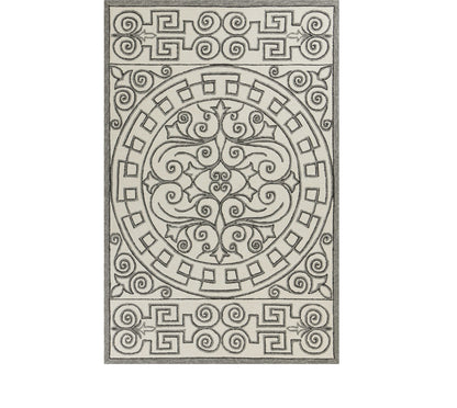 2' X 3' Gray and Ivory Damask Handmade Indoor Outdoor Area Rug