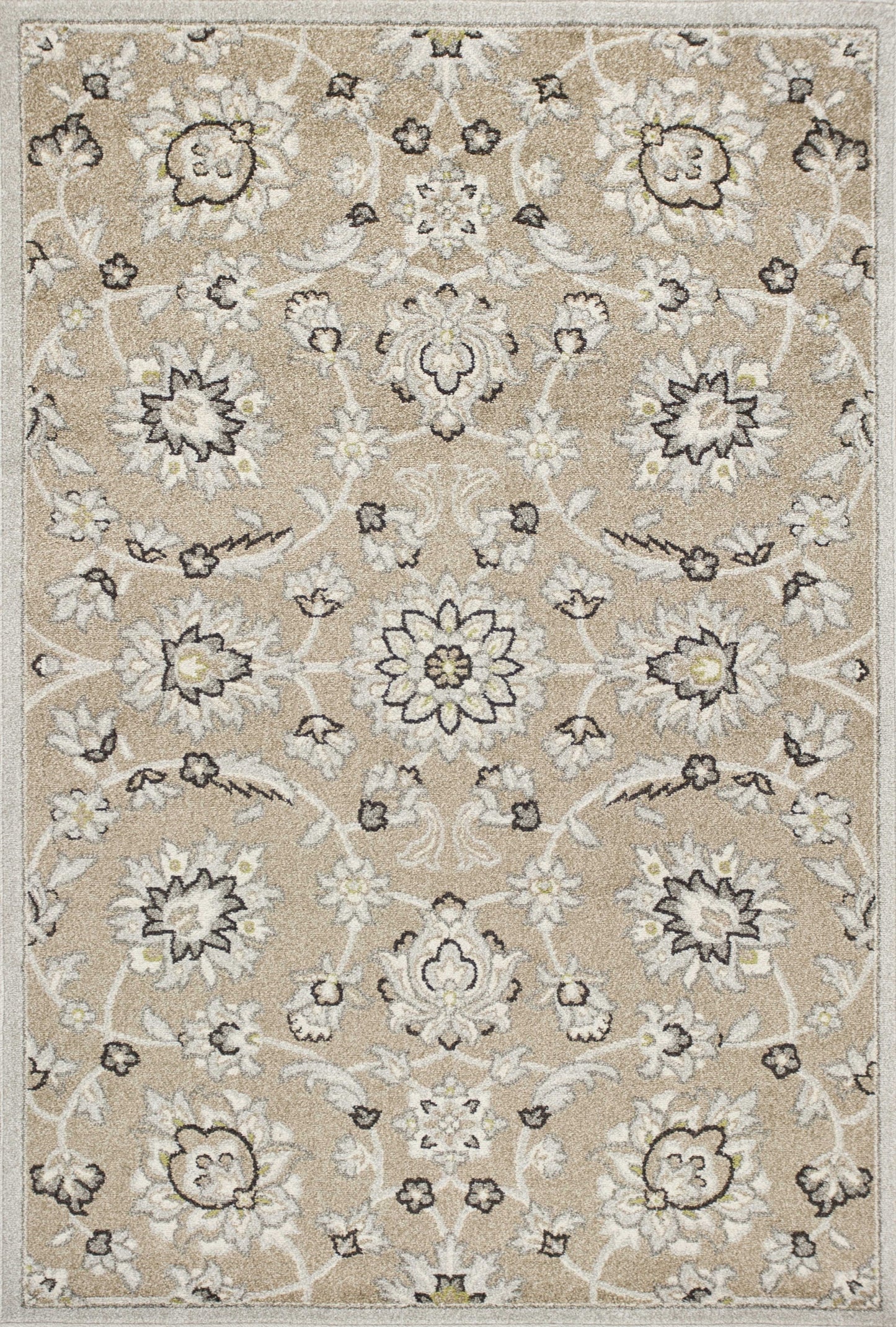 7' X 10' Gray And Ivory Floral Indoor Outdoor Area Rug