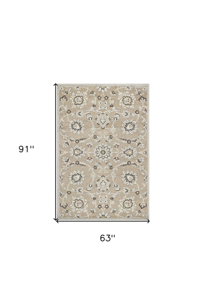 7' X 10' Gray And Ivory Floral Indoor Outdoor Area Rug