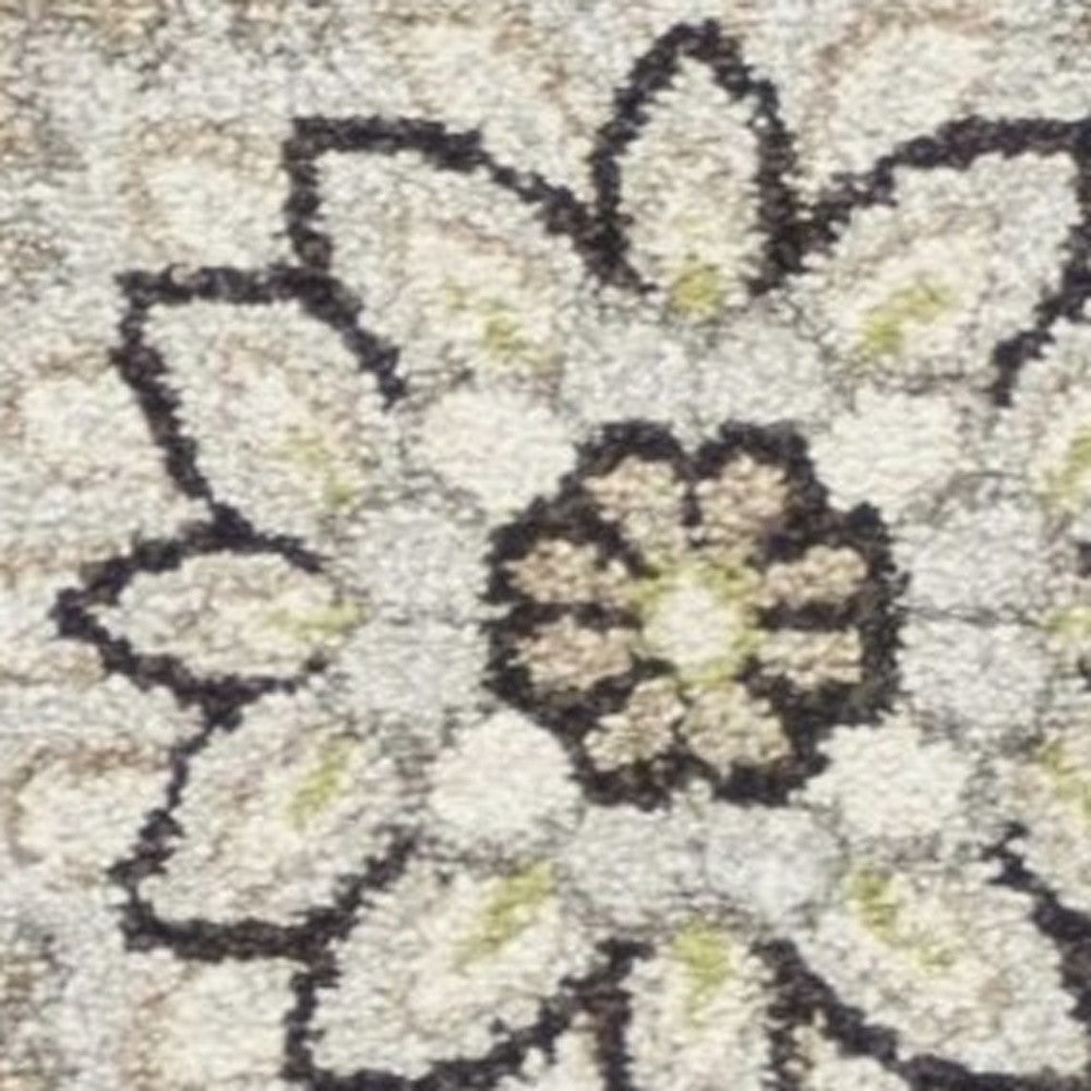 7' X 10' Gray And Ivory Floral Indoor Outdoor Area Rug