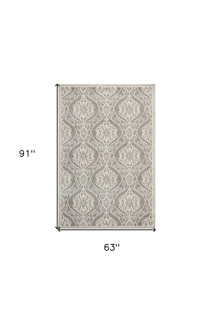 5' X 8' Silver Moroccan Indoor Outdoor Area Rug