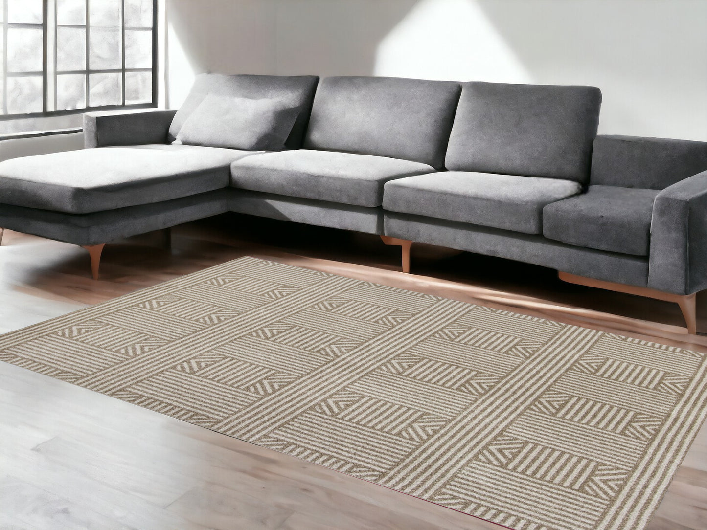 2' X 3' Beige and Ivory Geometric Indoor Outdoor Area Rug