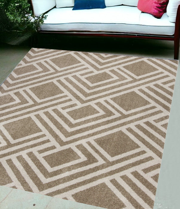 2' X 4' Beige Geometric Indoor Outdoor Area Rug