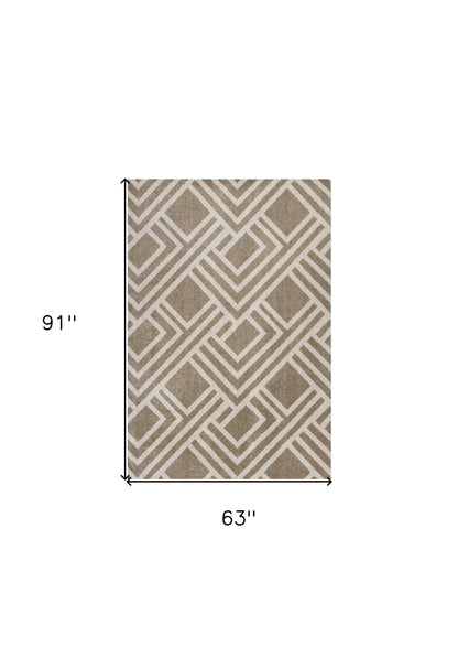 2' X 4' Beige Geometric Indoor Outdoor Area Rug