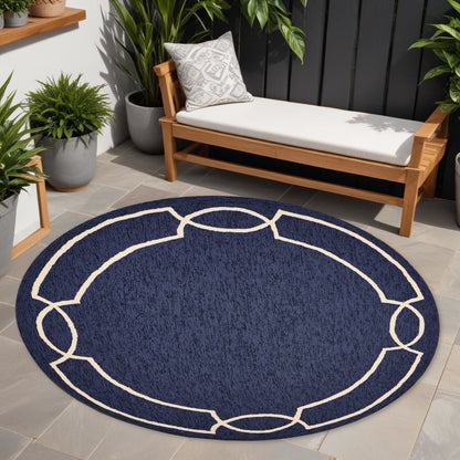 5' X 7' Blue and Ivory Handmade Indoor Outdoor Area Rug