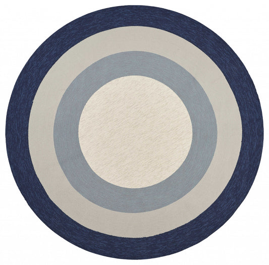 7' Round Navy Blue Round Indoor Outdoor Area Rug