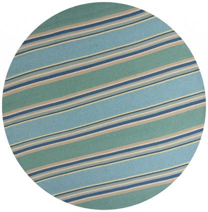 5' X 8' Blue Striped Handmade Indoor Outdoor Area Rug