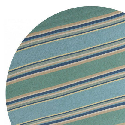 5' X 8' Blue Striped Handmade Indoor Outdoor Area Rug