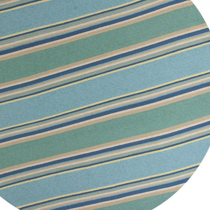 5' X 8' Blue Striped Handmade Indoor Outdoor Area Rug