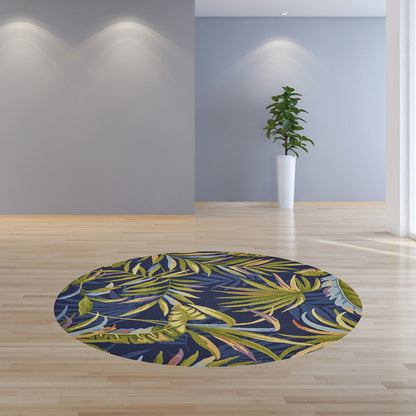 5' X 8' Blue Floral Handmade Indoor Outdoor Area Rug