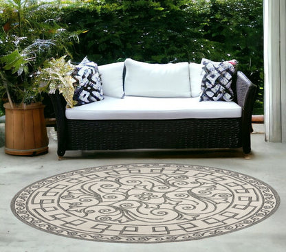 2' X 3' Gray and Ivory Damask Handmade Indoor Outdoor Area Rug