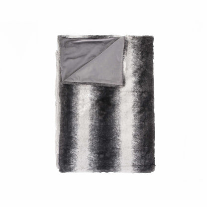 50" X 70" Gray and White Faux Fur Striped Plush Throw Blanket