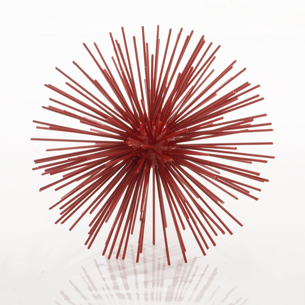 8" Red Spiked Iron Decorative Orb Tabletop Sculpture