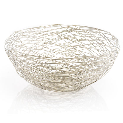 12" Silver Aluminum Abstract Wire Round Centerpiece Bowl