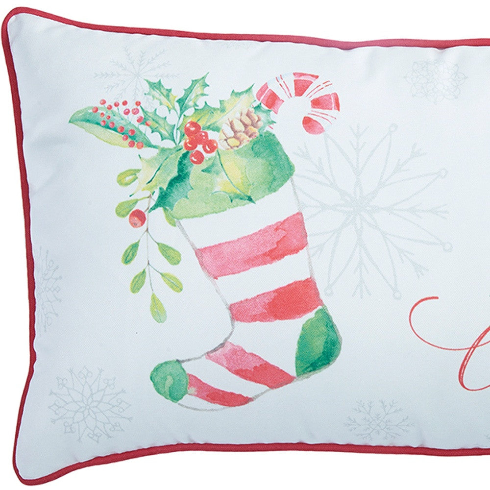 20" X 12" Red and White Christmas Snowflakes Polyester Pillow Cover