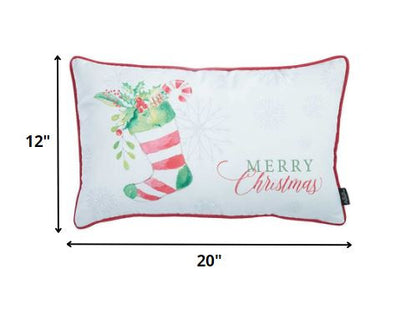 20" X 12" Red and White Christmas Snowflakes Polyester Pillow Cover