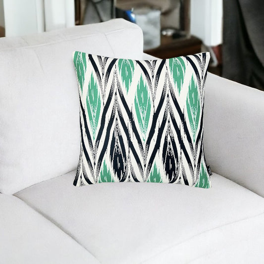 18" Black and Green Ikat Throw Pillow Cover